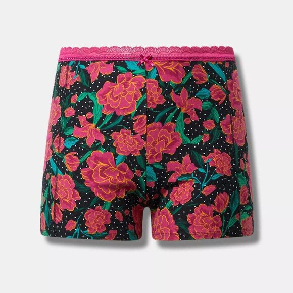 Torrid Boyshort 0X-L Sleep Shortie Foxy Lace Trim Panties Stretchy Cotton Floral - Picture 1 of 3